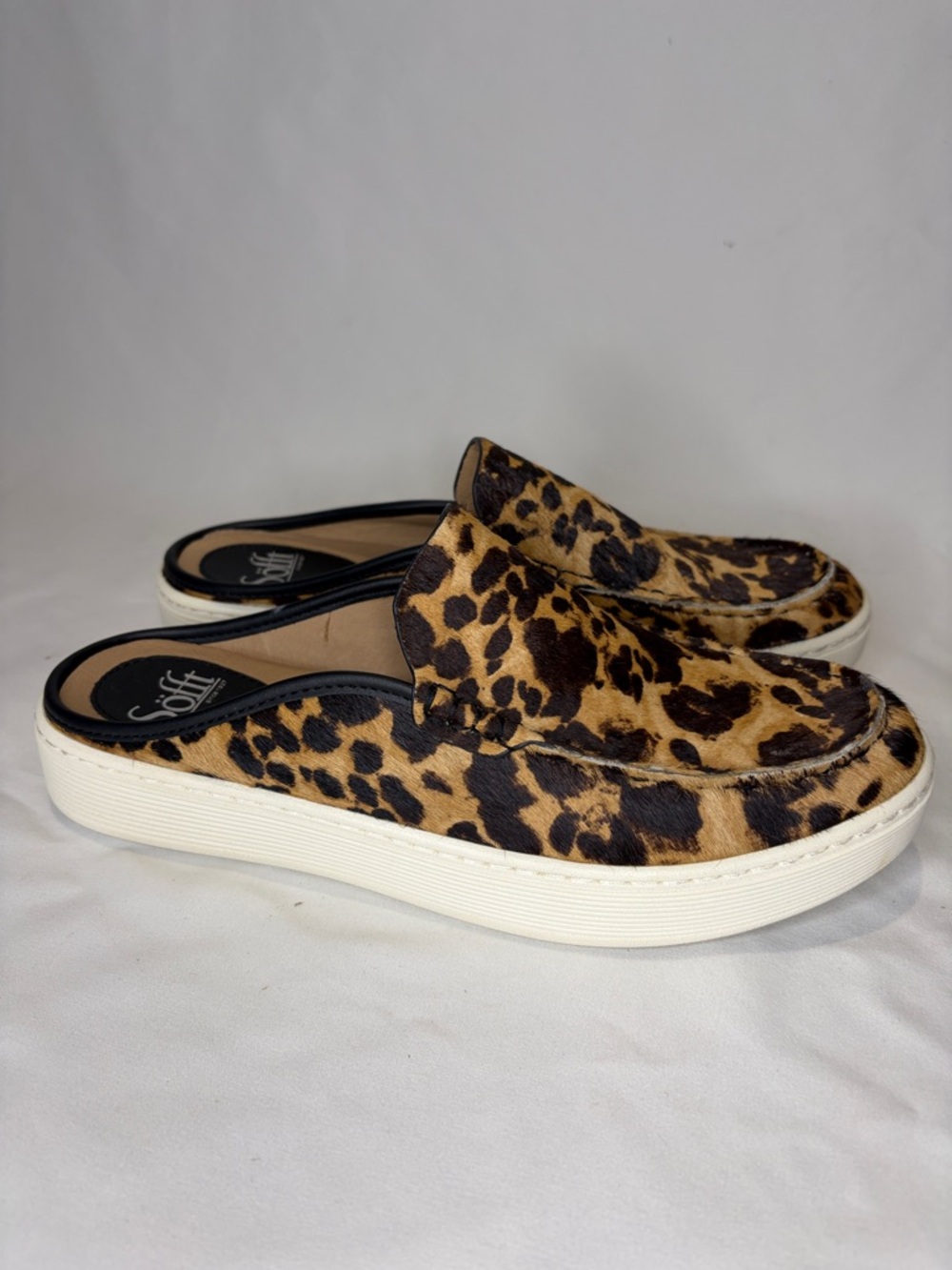 Sofft Leopard Print Cow Hair Leather Slip-On Mules Women’s 8.5 - Picture 2 of 8